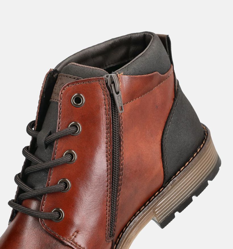 Rieker Boots &agrave; lacets en Cognac pour hommes (376511) - pour semelles orthop&eacute;diques