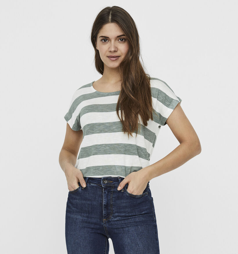 Vero Moda Wide Stripe Groen Gestreept T-shirt voor dames (352192)