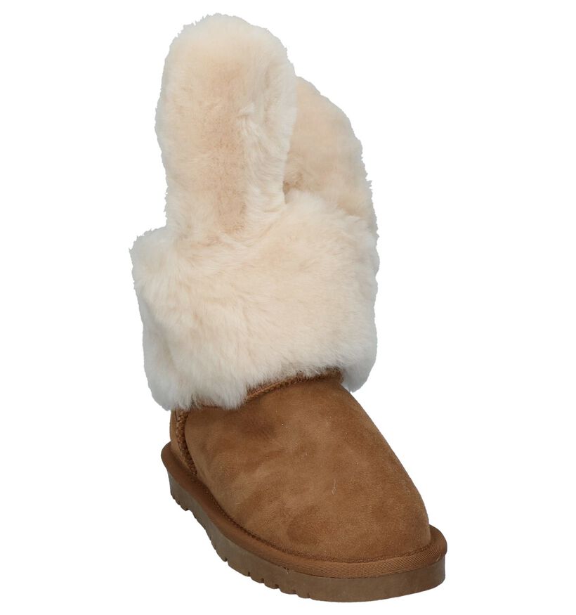 Cognac Boots met Afneembare Konijnenoren Milo & Mila in daim (226074)