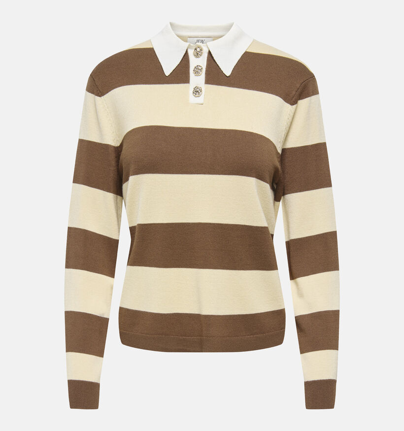 JDY Melany Pull Polo Ray&eacute; Beige/Brun pour femmes (378294)