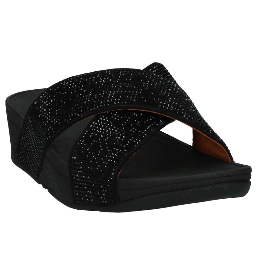 FitFlop Crystall II Slide Sandals Zwarte Slippers met Steentjes, , pdp