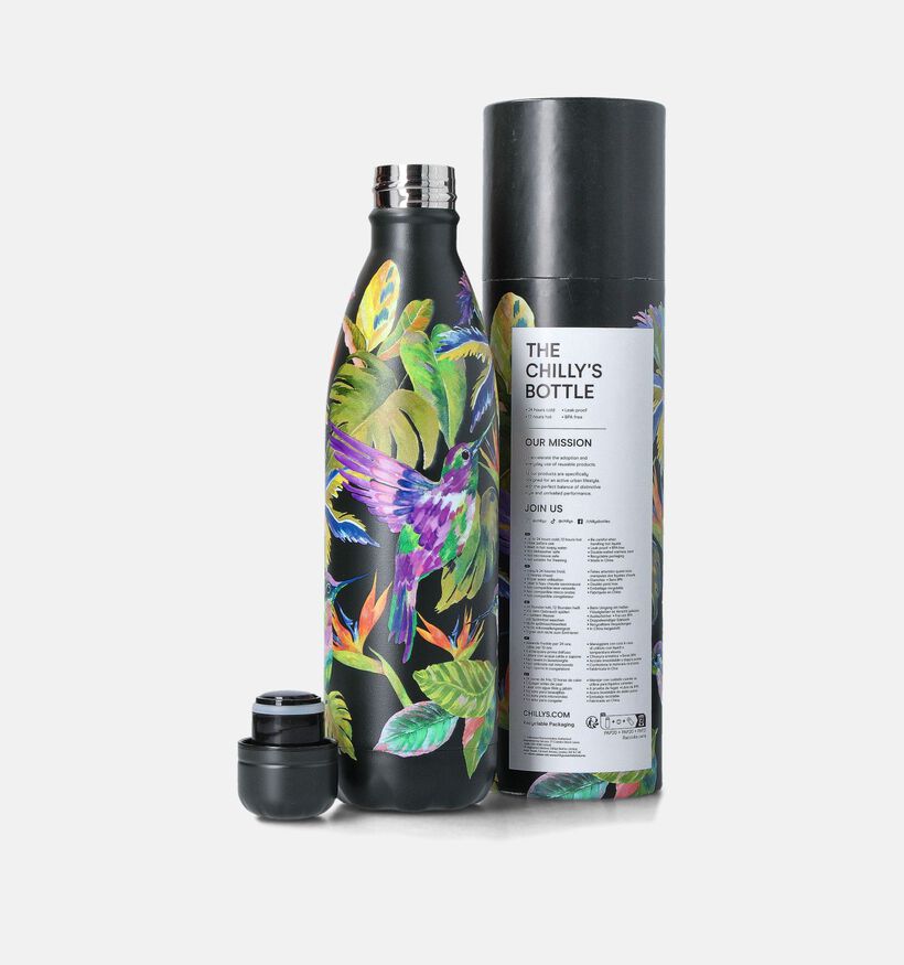 Chilly's Tropical Bottle 750ML Drinkfles Zwart met Print voor dames (365566)