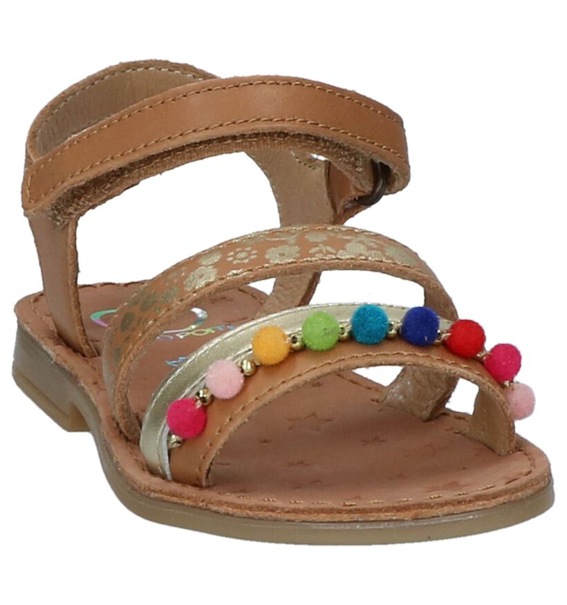 Shoo Pom Cognac Sandalen met Pomponnetjes in leer (215635)