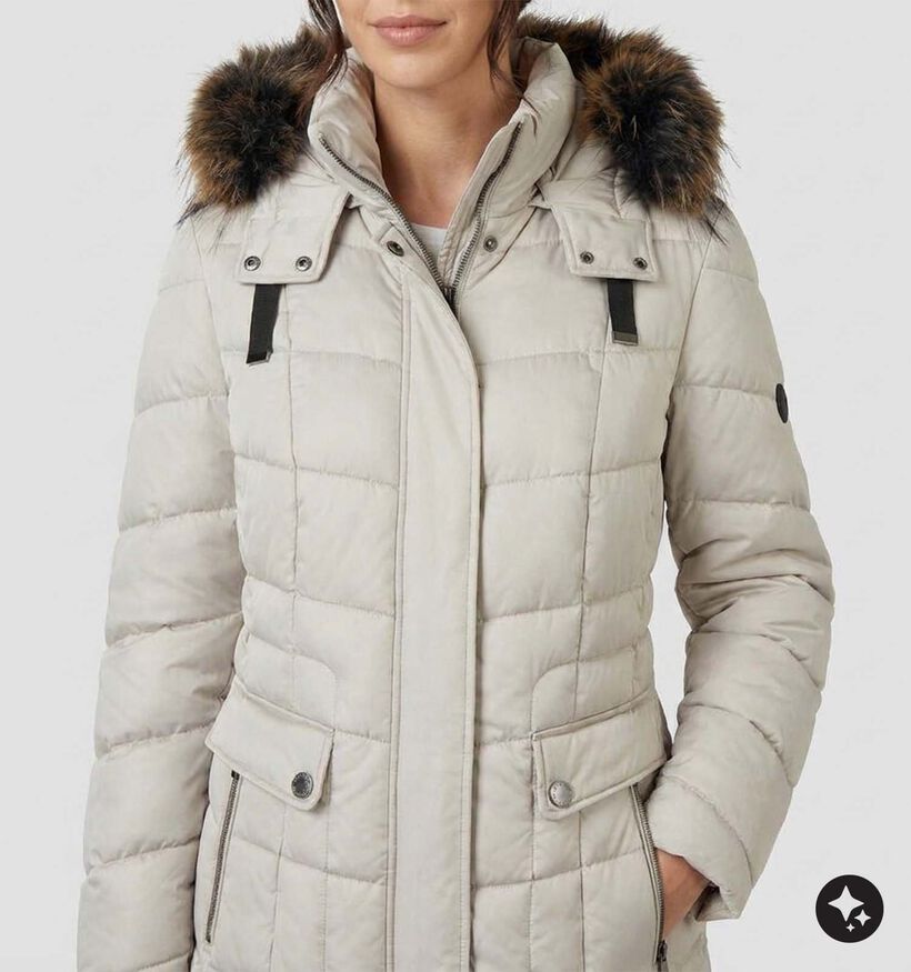 Barbara Lebek Ecru Lange Jas met Faux-fur Kap voor dames (380695)
