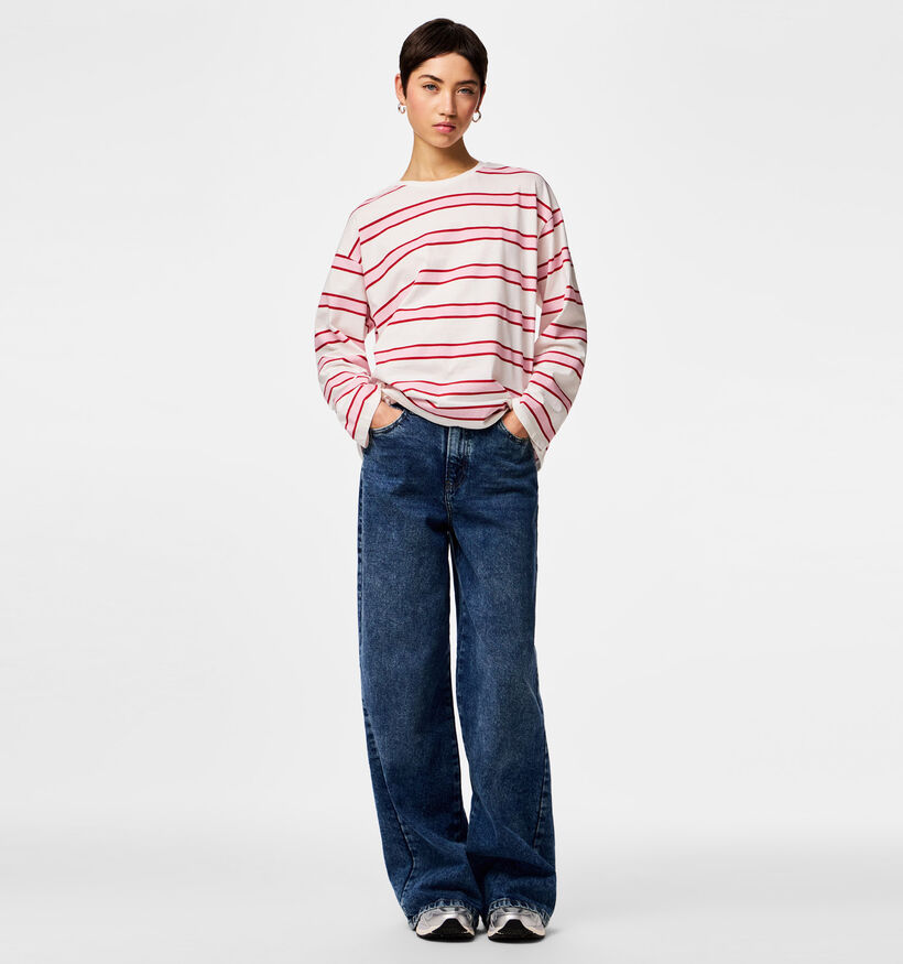 Pieces Mila Loose Witte/Roze T-shirt voor dames (367049)