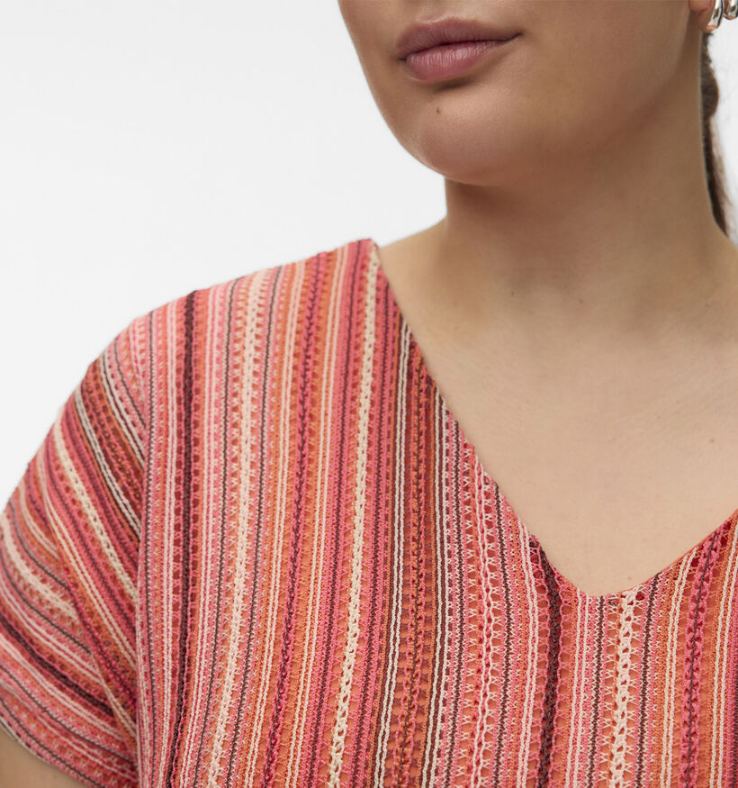 Vero Moda Curve Demi V-Neck Roze/Rode T-shirt voor dames (375035)