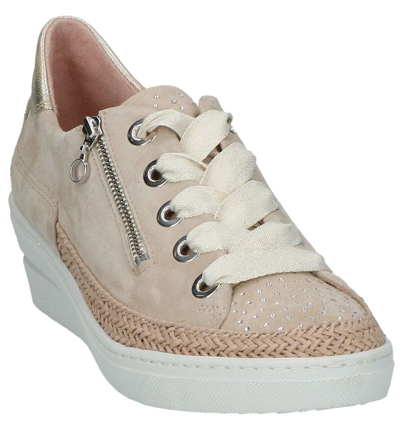 Beige Softwaves Veterschoenen Rits/Veter met Steentjes in daim (217171)