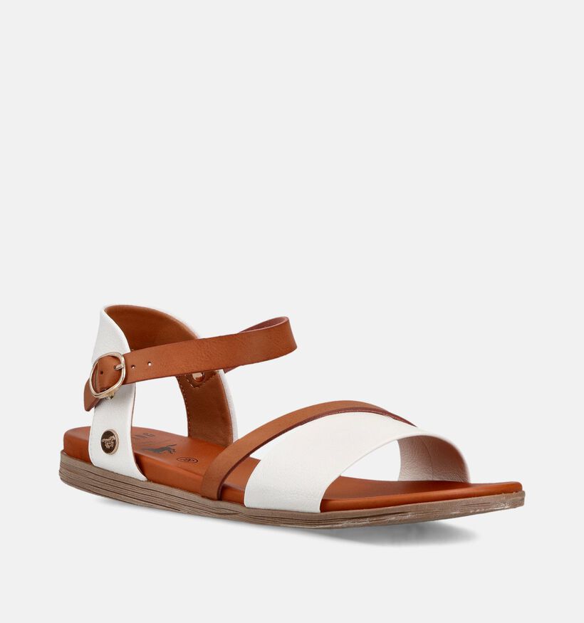 Mustang Witte/Cognac Platte Sandalen voor dames (372127)