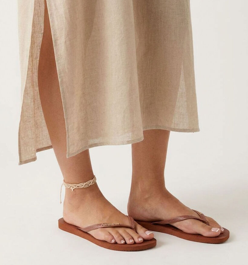Havaianas Square Logo Pop Up Bruine Teenslippers voor dames (373111)