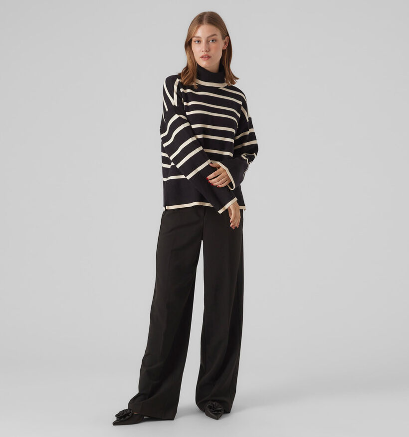 Vero Moda Saba Zwarte Gestreepte trui met rolkraag voor dames (328983)