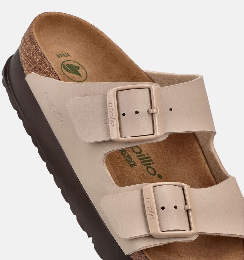 Birkenstock Arizona Pap Flex Platform Birko-Flor Beige Slippers voor dames (368214)