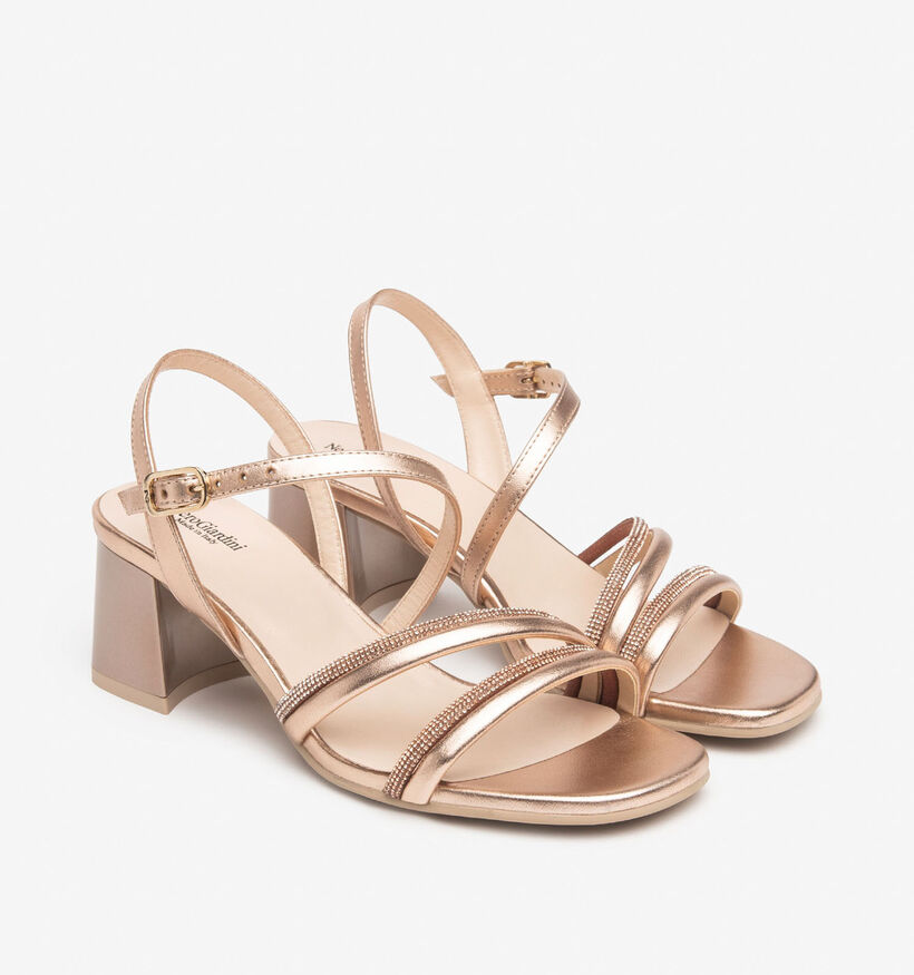 NeroGiardini Sandales avec talon carré en Or rose pour femmes (355981)