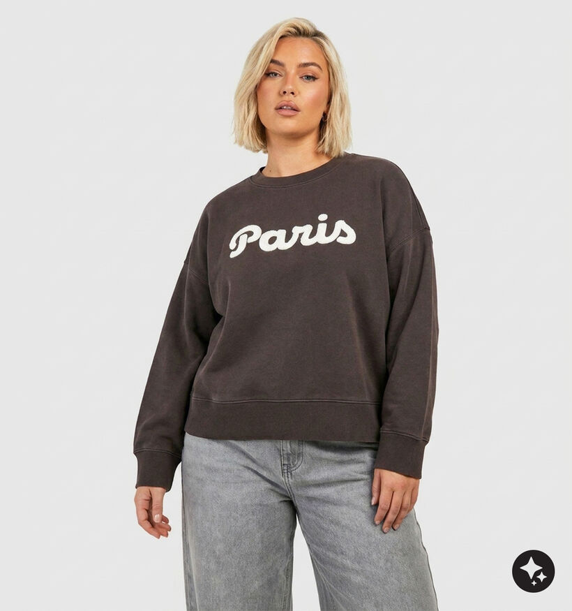 Vero Moda Curve Caisa Sweatshirt Paris en Brun fonc&eacute; pour femmes (382209)