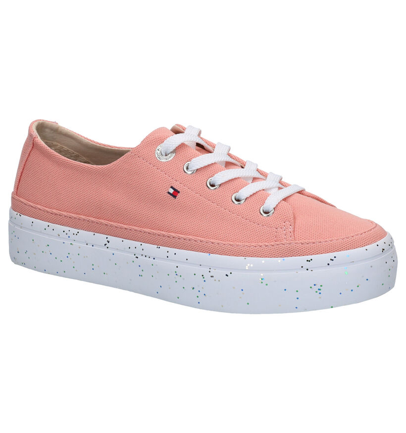 Tommy Hilfiger Glitter Flatform Roze Sneakers in stof (268582)