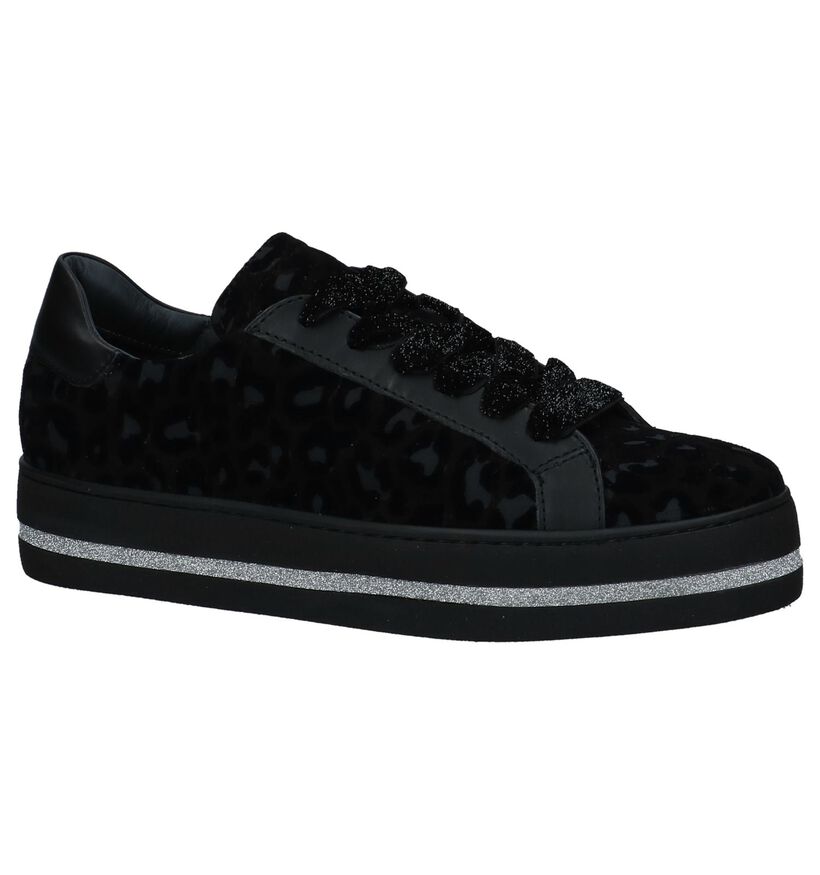 Zwarte Lage Sneakers met Luipaardprint Maripé in daim (230569)