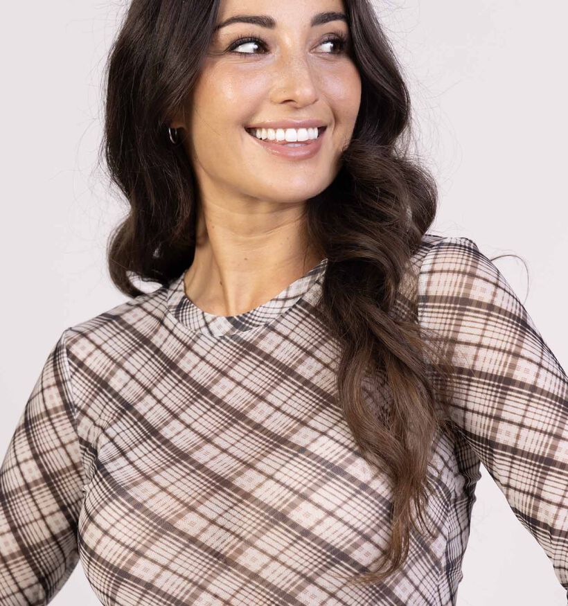 Vila Voletteis Tartan Beige T-shirt met Lange Mouwen voor dames (366149)