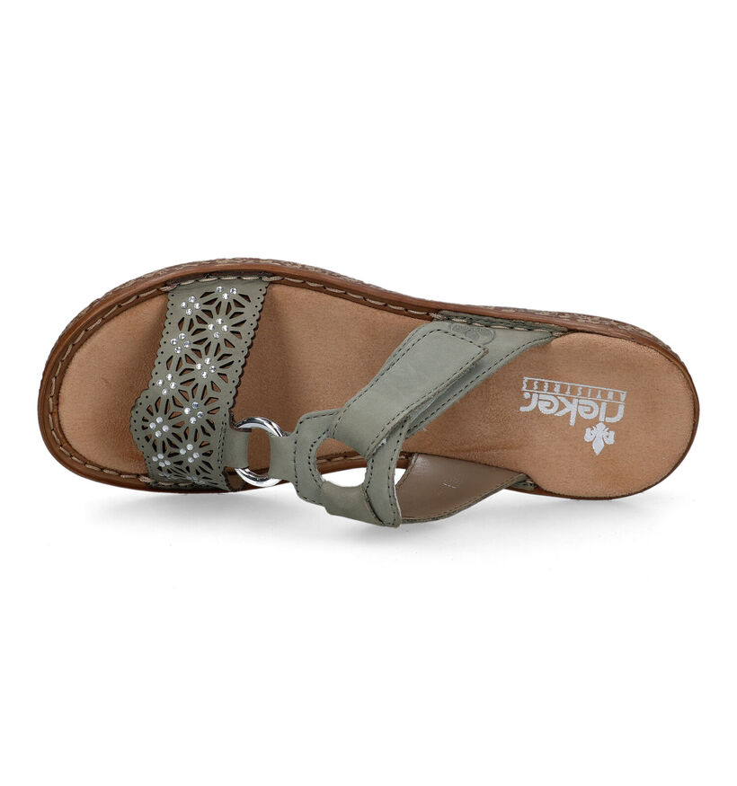 Rieker Nu-pieds plates en Vert menthe en cuir (323678)
