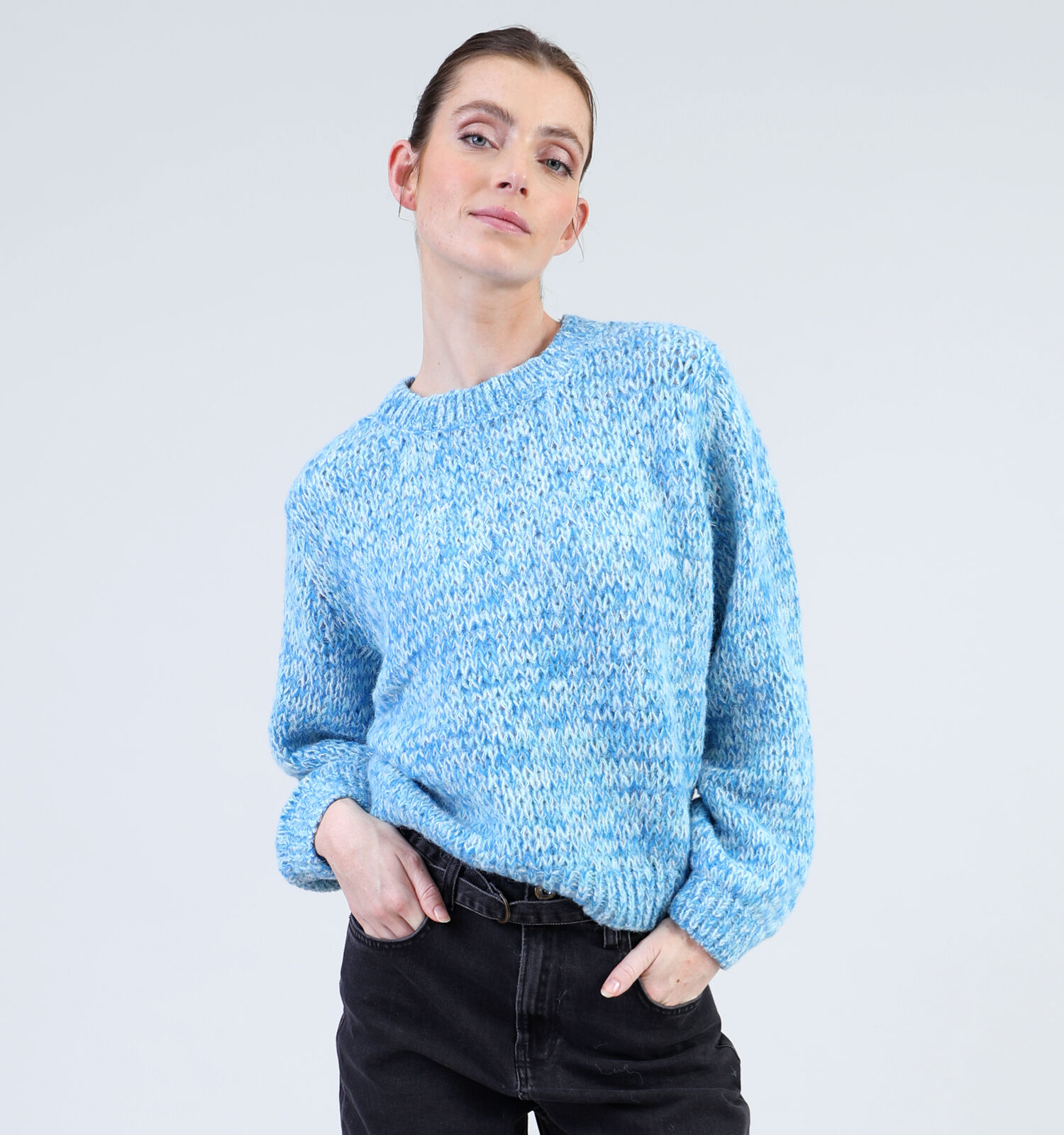 Blauwe gebreide trui dames on sale