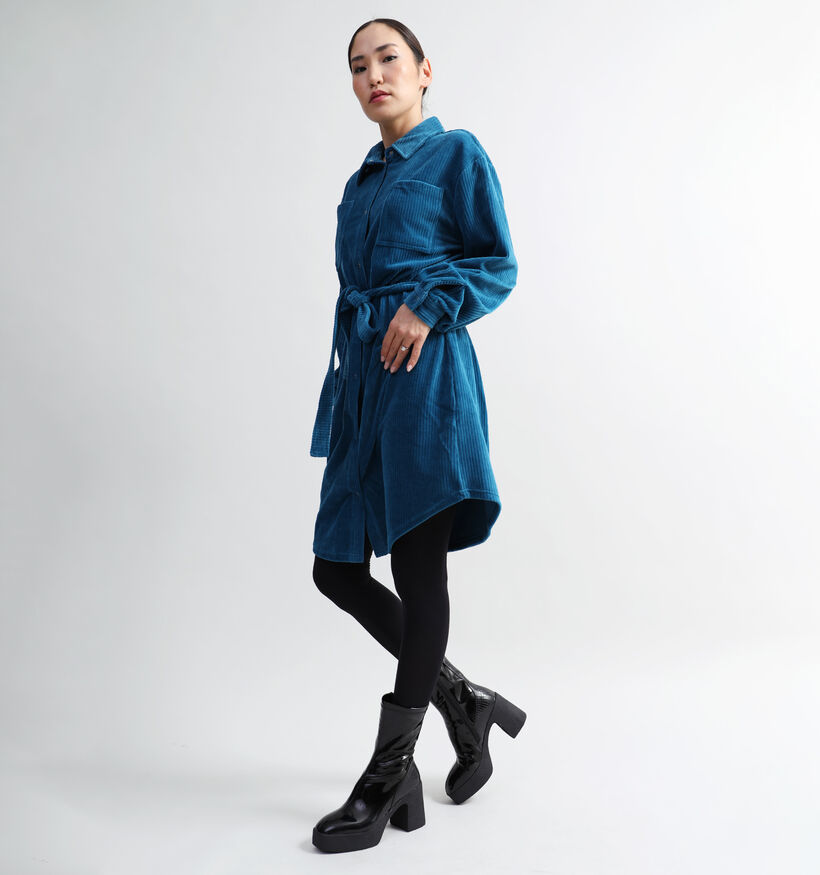 Vila Kita Robe chemise en velours côtelé en Bleu pour femmes (332530)