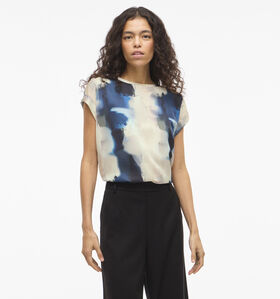 Vila Ellette Satin Blouse en Beige/Bleu pour femmes (369468)