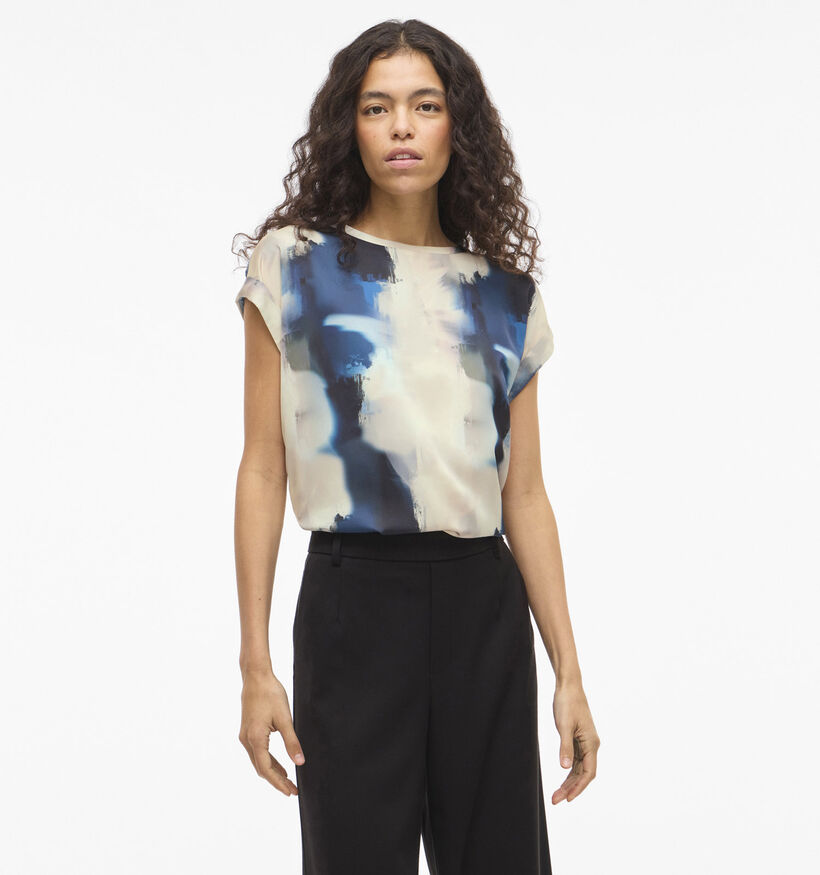 Vila Ellette Satin Beige/Blauwe Blouse voor dames (369468)
