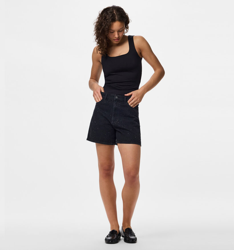 Pieces Gabi Zwarte Short met Steentjes voor dames (372385)