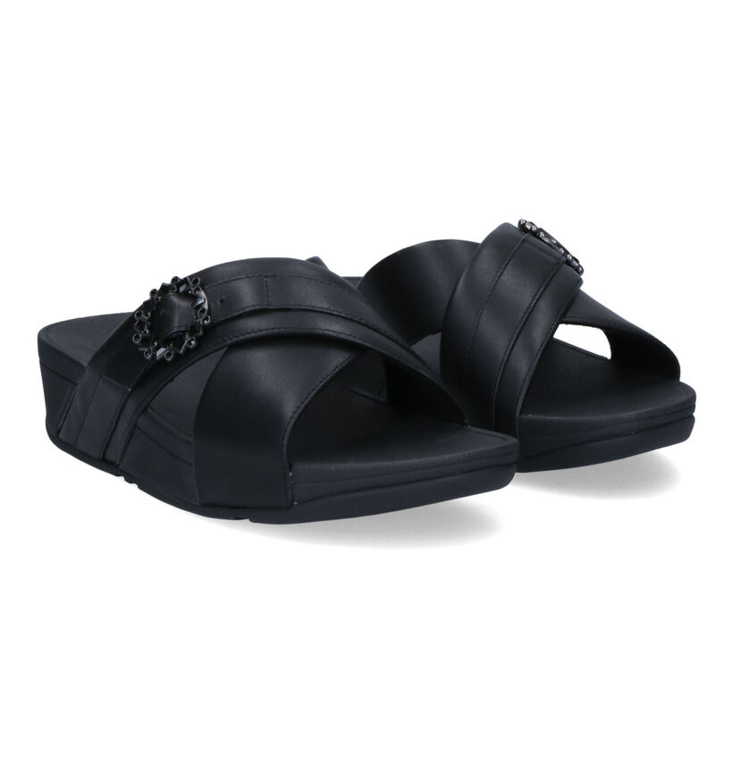 FitFlop Lulu Crystal Buckle Cross Slides Nu-pieds en Beige pour femmes (336985)