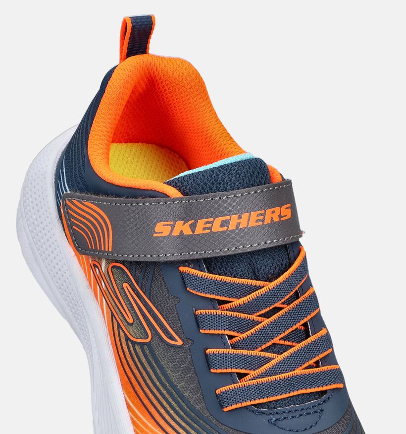 Skechers Microspec Advance Blauwe/Oranje Sneakers voor jongens, meisjes (375667) - geschikt voor steunzolen