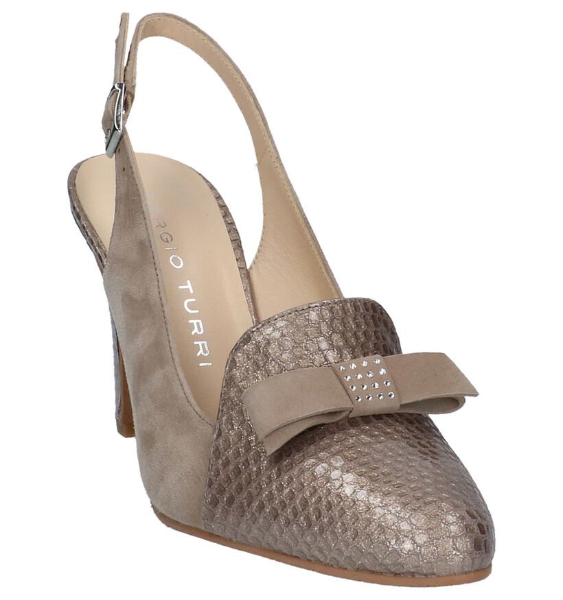 Sergio Turri Taupe Pumps met Open Hiel in leer (216520)