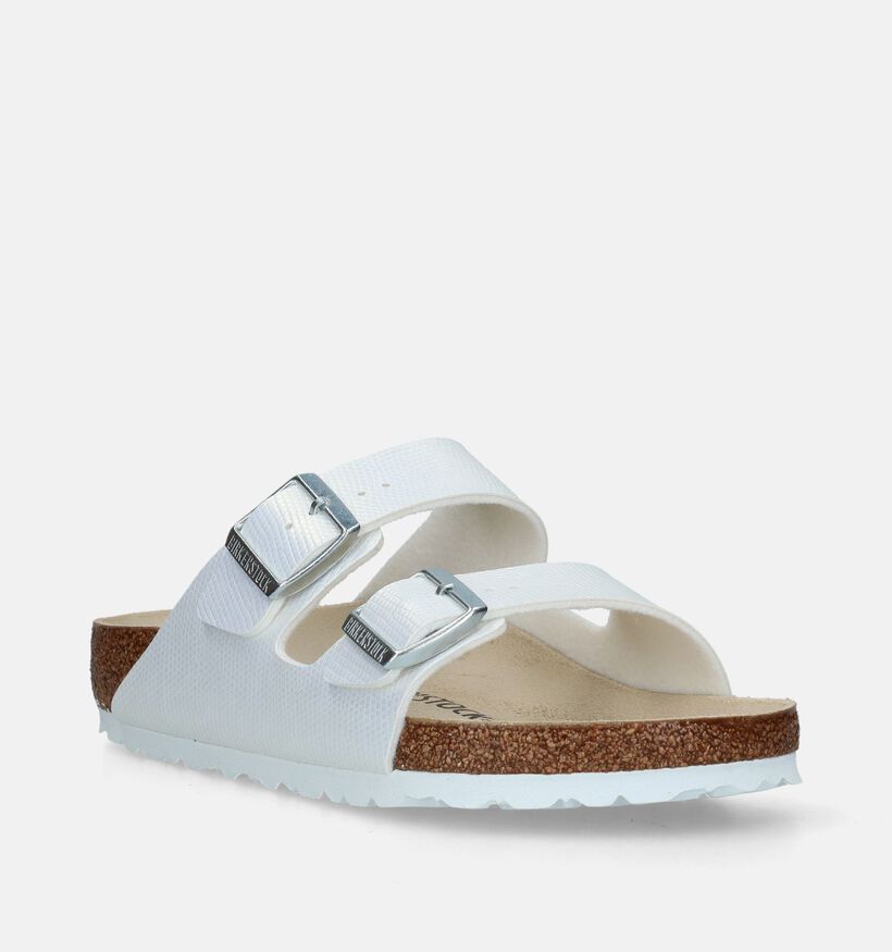 Birkenstock Arizona Birko Flor Embossed Witte slippers voor dames (338029)