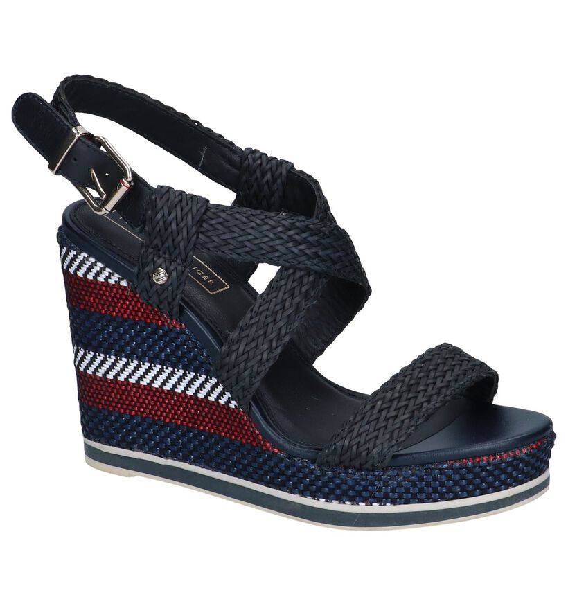 Donkerblauwe Sandalen Tommy Hilfiger Tommy Raffia Wedge in kunstleer (241811)