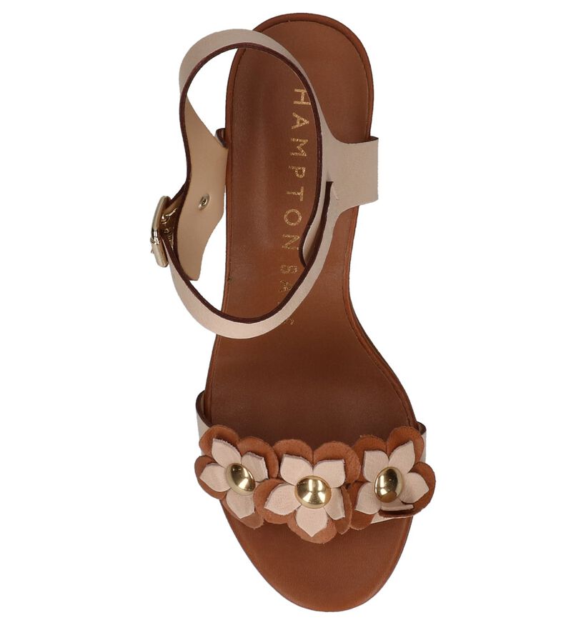 Hampton Bays Beige Sandalen met Bloemen in leer (209713)