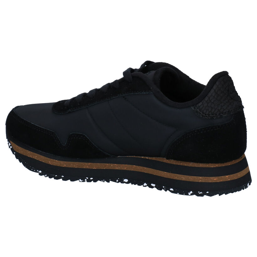 Woden Nora Plateau Zwarte Sneakers in stof (277420)