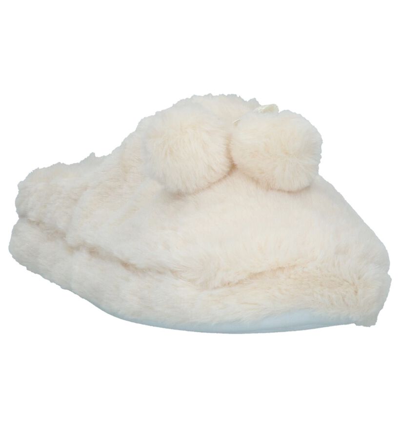 Youh! Ecru Pantoffels met Pompons in faux fur (226604)