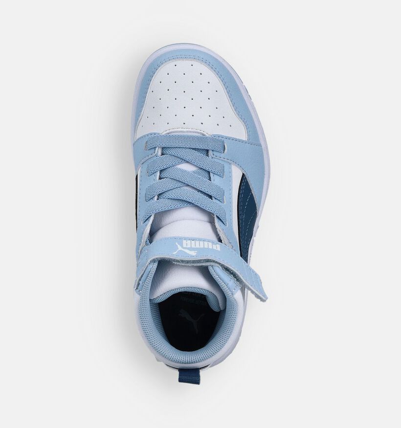 Puma Rebound V6 Mid Blauwe/Witte Sneakers voor meisjes, jongens (372081) - geschikt voor steunzolen