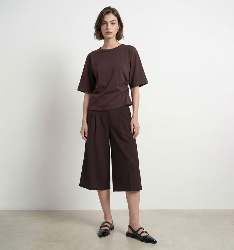 Hypedrop Riva Boxy Draped Donkerbruine T-shirt voor dames (386465)