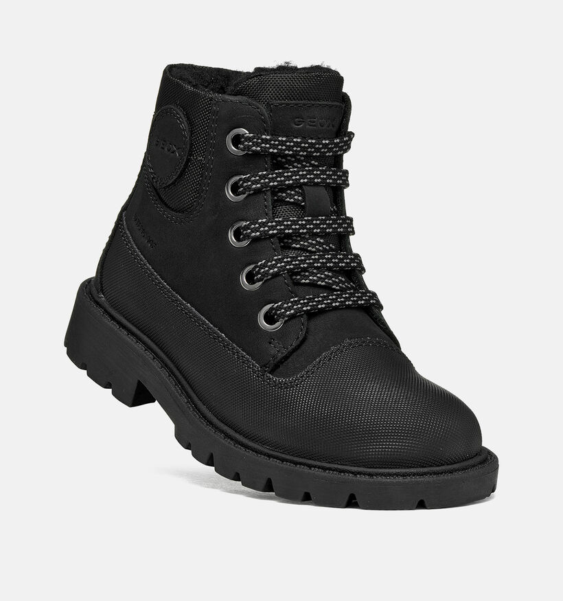 Geox Shaylax Boots &agrave; lacets en Noir pour gar&ccedil;ons (377725) - pour semelles orthop&eacute;diques