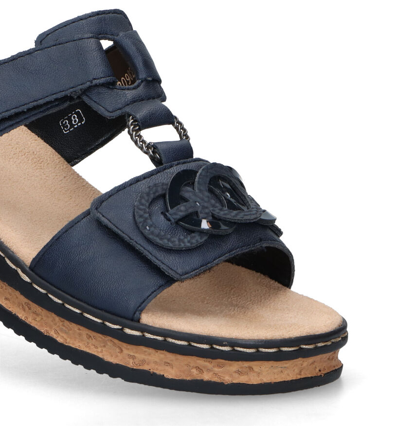 Rieker Nu-pieds compensées en Bleu en simili cuir (323601)