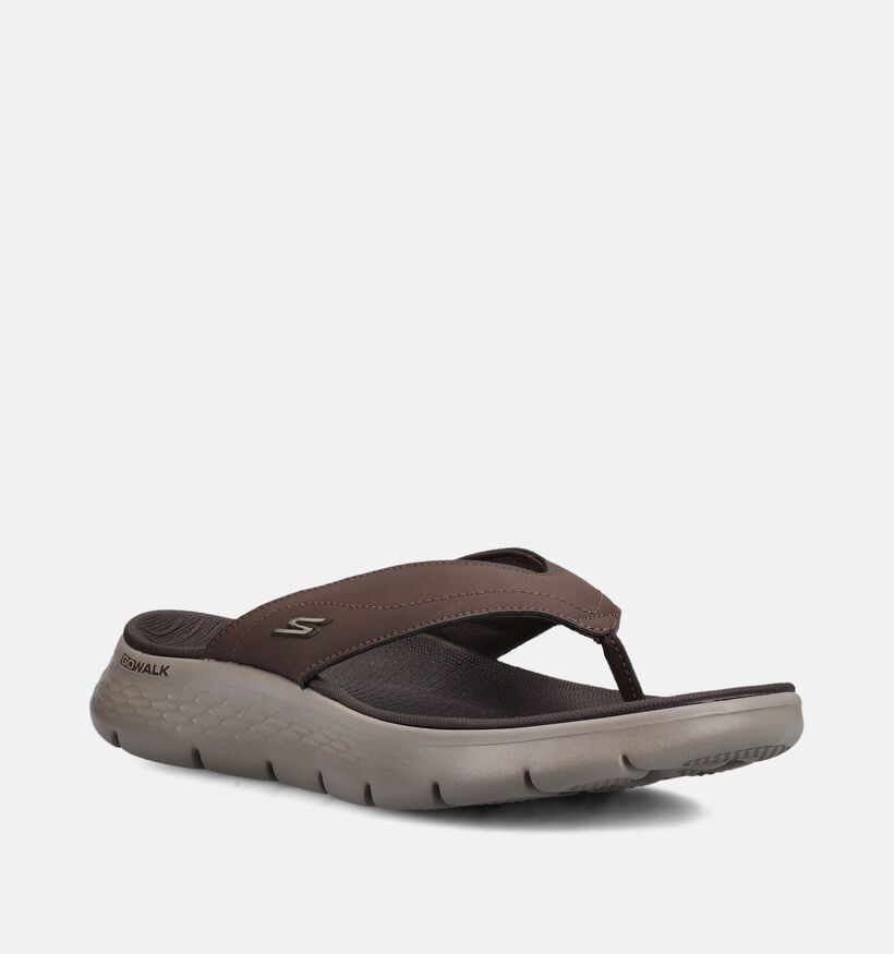 Skechers Walk Flex Tongs en Brun fonc&eacute; pour hommes (371078)