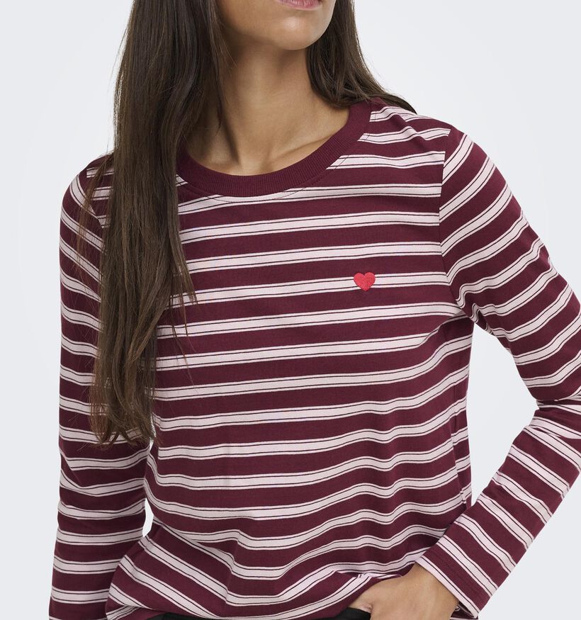 JDY Pisa Bordeaux/Roze T-shirt Gestreept voor dames (382066)