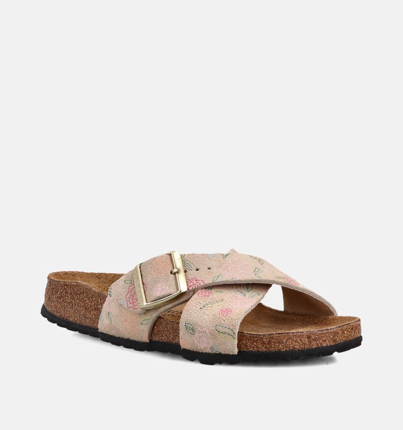 Birkenstock Siena Suede Leather Nu-pieds plates en Beige fonc&eacute; pour femmes (368226)