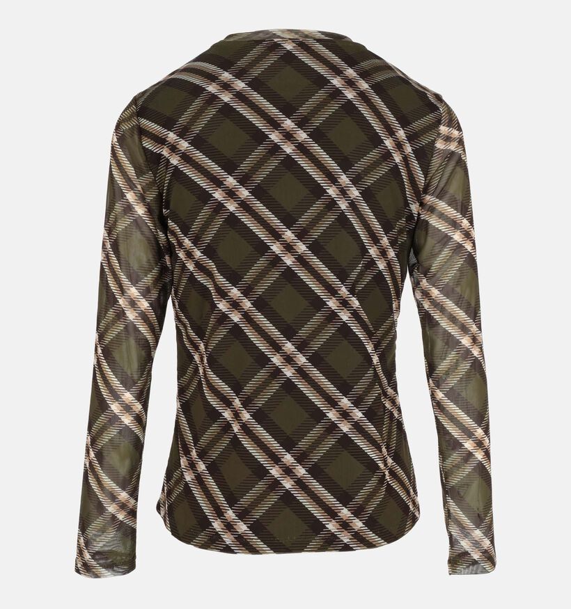 Mexx Check Print Groene Mesh T-shirt met Lange Mouwen voor dames (380218)