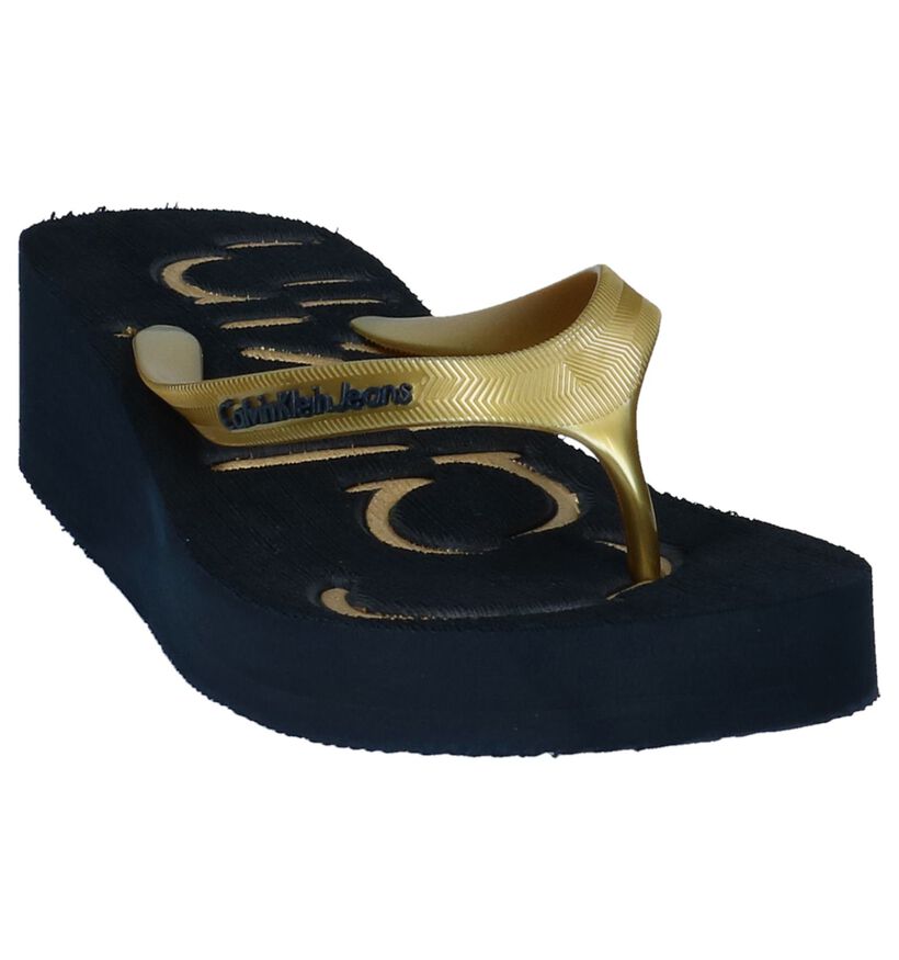 Calvin Klein Tamber Gouden Teenslippers, , pdp