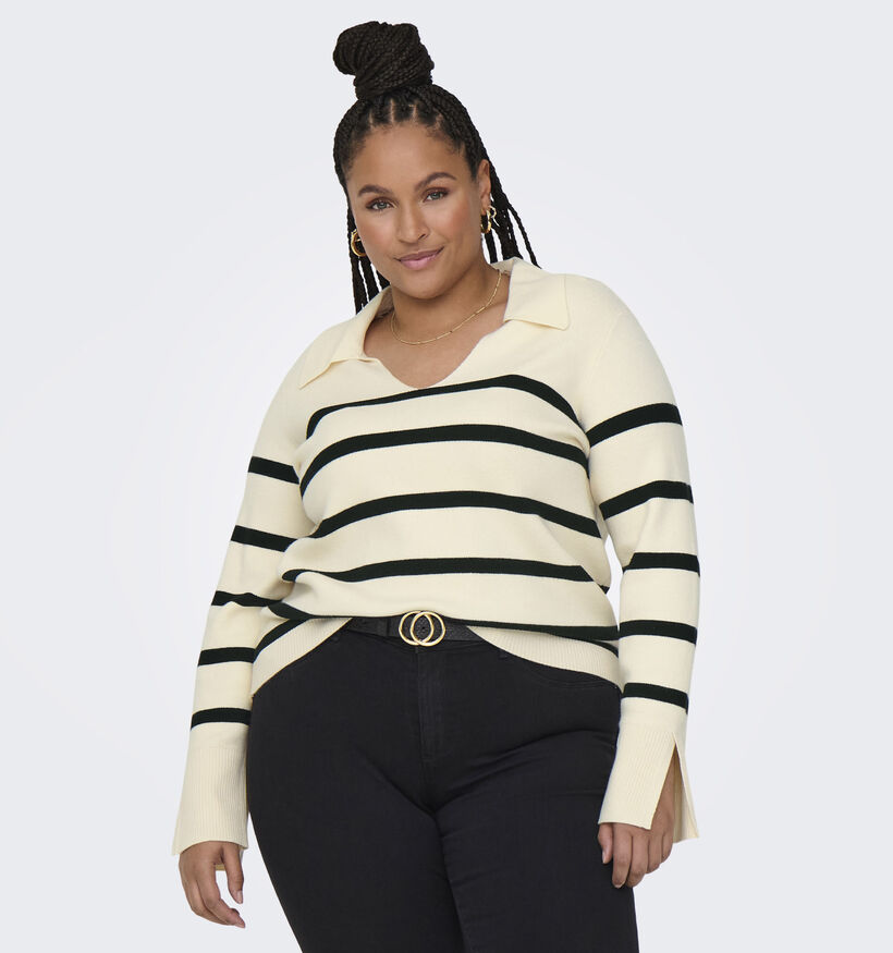 ONLY Carmakoma Monica Beige Gestreepte trui voor dames (351441)