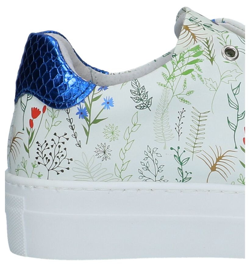 Lichtgroene Milo & Mila Sneakers met Bloemenprint in leer (241498)