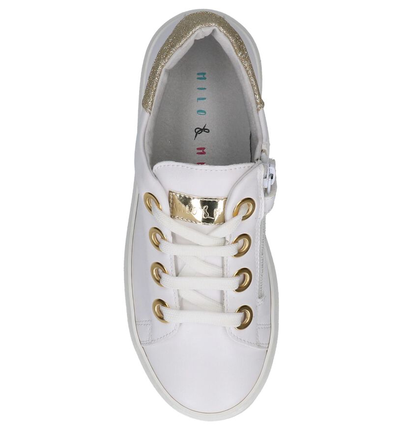 Milo & Mila Witte Sneakers Gouden Glitters met Rits en Veter, Wit, pdp