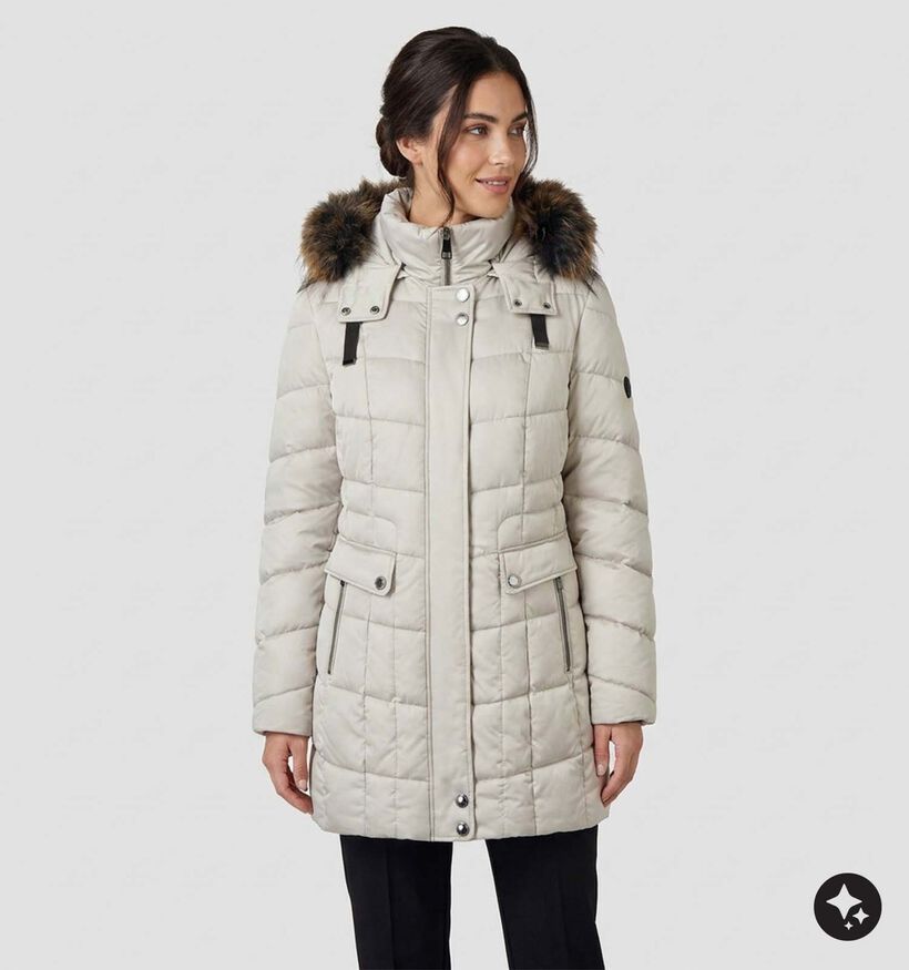 Barbara Lebek Ecru Lange Jas met Faux-fur Kap voor dames (380695)