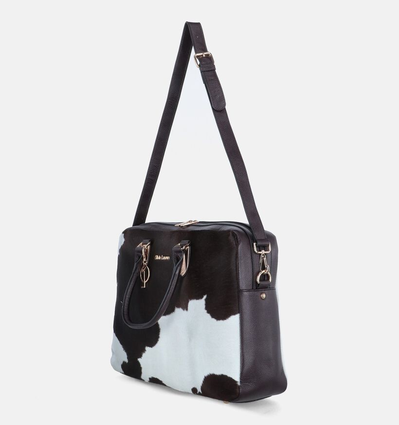 Olivia Lauren Cowhide Sac ordinateur en Brun fonc&eacute;/Blanc pour femmes (378536)