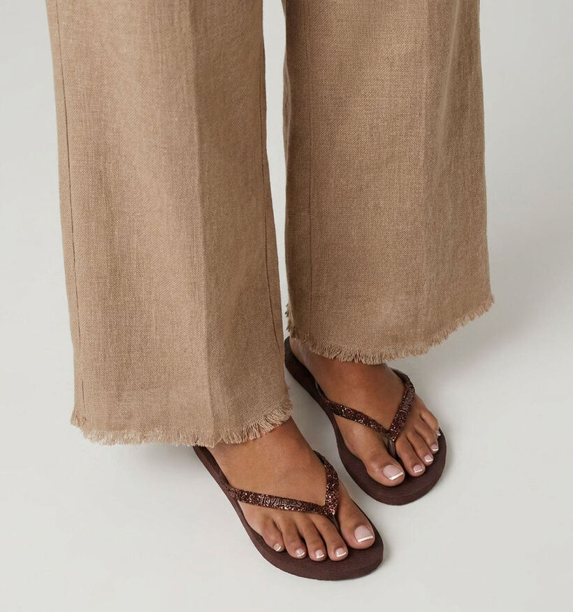 Havaianas Slim Glitter II Tongs en Brun fonc&eacute; pour femmes (373109)