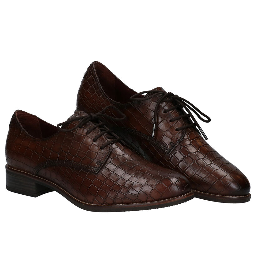 Tamaris TOUCH it Bruine Veterschoenen in leer (280737)